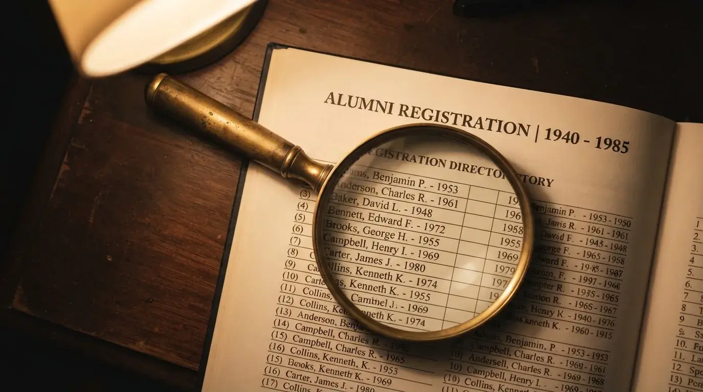 A magnifying glass rests over a printed regulatory certificate on a wooden desk.