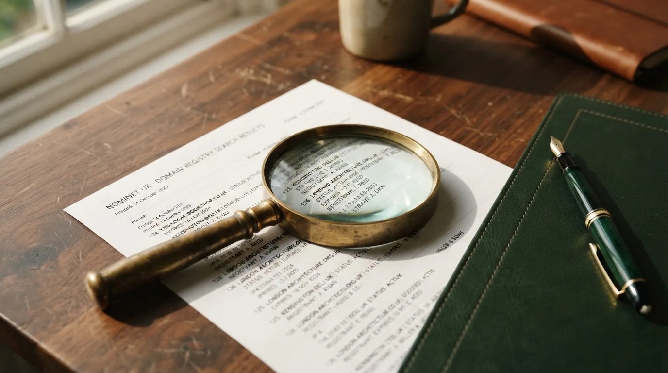 A magnifying glass rests over a printed regulatory certificate on a wooden desk.